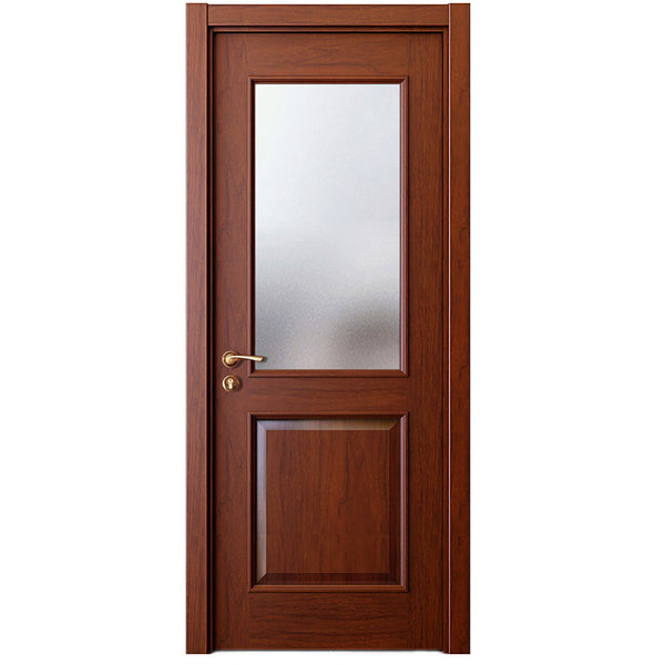 2023 New Design Brown Walnut Solid Wood Frame Security Door with Glass on China WDMA