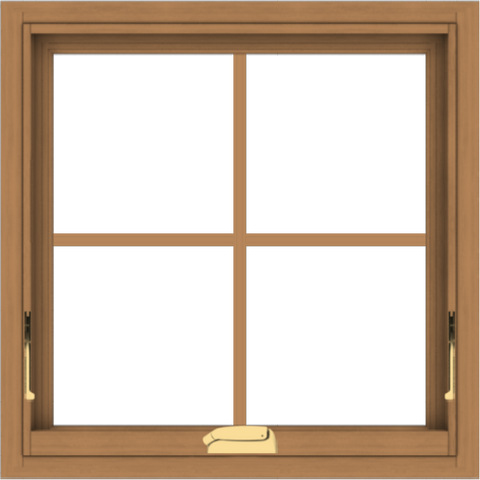 WDMA 24x24 (23.5 x 23.5 inch) Oak Wood Dark Brown Bronze Aluminum Crank out Awning Window with Colonial Grids Interior