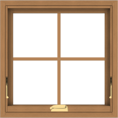 WDMA 24x24 (23.5 x 23.5 inch) Oak Wood Dark Brown Bronze Aluminum Crank out Awning Window with Colonial Grids Interior