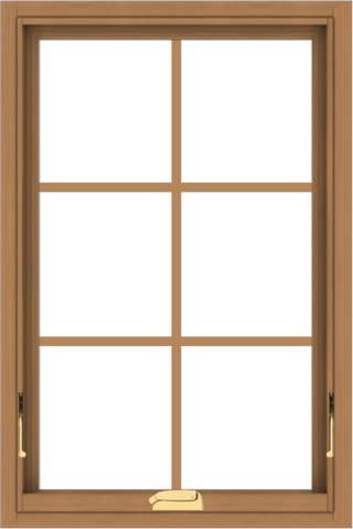 WDMA 24x36 (23.5 x 35.5 inch) Oak Wood Dark Brown Bronze Aluminum Crank out Awning Window with Colonial Grids Interior