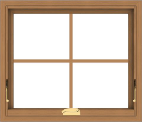 WDMA 28x24 (27.5 x 23.5 inch) Oak Wood Dark Brown Bronze Aluminum Crank out Awning Window with Colonial Grids Interior