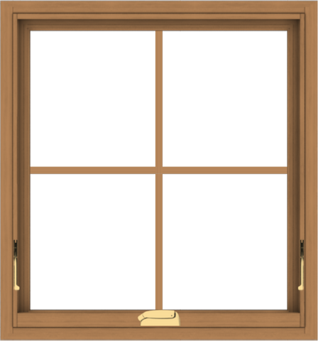 WDMA 28x30 (27.5 x 29.5 inch) Oak Wood Dark Brown Bronze Aluminum Crank out Awning Window with Colonial Grids Interior