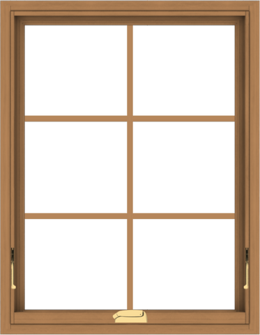 WDMA 28x36 (27.5 x 35.5 inch) Oak Wood Dark Brown Bronze Aluminum Crank out Awning Window with Colonial Grids Interior