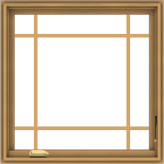 WDMA 30x30 (29.5 x 29.5 inch) Pine Wood Dark Grey Aluminum Crank out Casement Window with Prairie Grilles