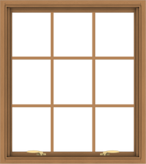 WDMA 32x36 (31.5 x 35.5 inch) Oak Wood Green Aluminum Push out Awning Window with Colonial Grids Interior