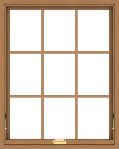 WDMA 32x40 (31.5 x 39.5 inch) Oak Wood Dark Brown Bronze Aluminum Crank out Awning Window with Colonial Grids Interior