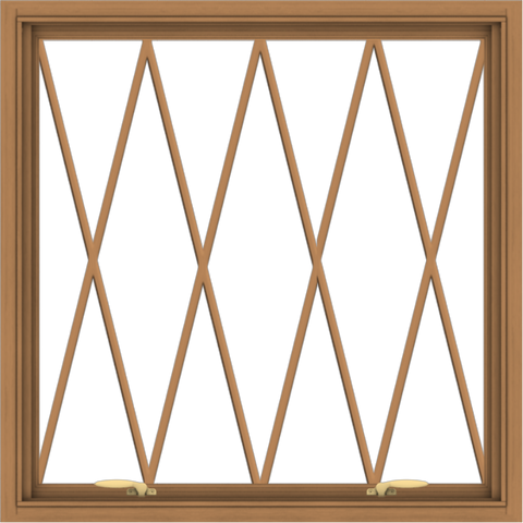 WDMA 36x36 (35.5 x 35.5 inch) Oak Wood Green Aluminum Push out Awning Window without Grids with Diamond Grills