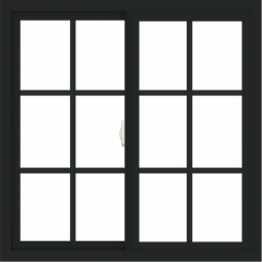 WDMA 36x36 (35.5 x 35.5 inch) Vinyl uPVC Black Slide Window with Colonial Grids Interior