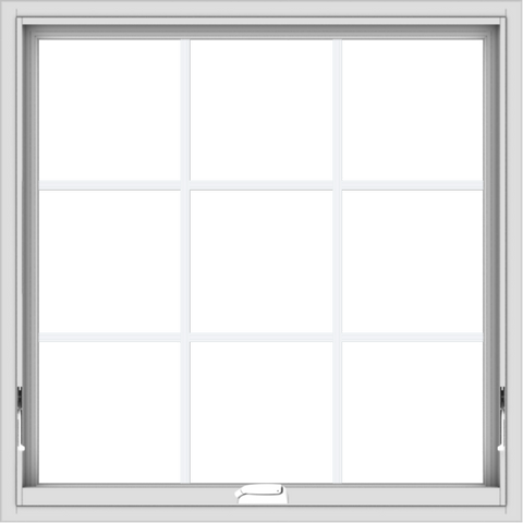 WDMA 34x34 (33.5 x 33.5 inch) White Vinyl uPVC Crank out Awning Window with Colonial Grids Interior