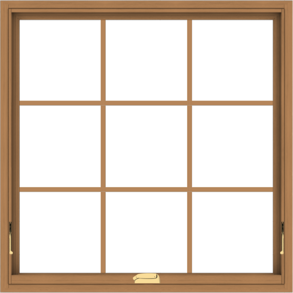 WDMA 40x40 (39.5 x 39.5 inch) Oak Wood Dark Brown Bronze Aluminum Crank out Awning Window with Colonial Grids Interior