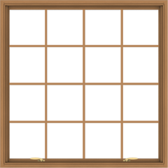 WDMA 48x48 (47.5 x 47.5 inch) Oak Wood Green Aluminum Push out Awning Window with Colonial Grids Interior