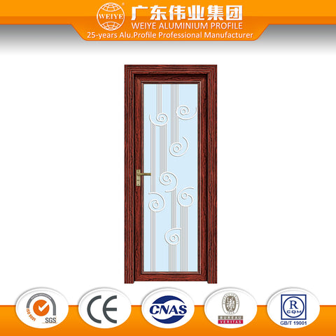 Aluminium alloy frame tempered modern interior bathroom wooden door with elegant glass design on China WDMA