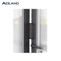 Aluminium black bi folding glass door with blinds louver shutter inserted glass manual blinds doors on China WDMA