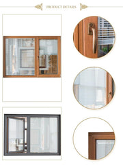 Aluminum Wood Inward Opening Casement Windows with Built in Blinds