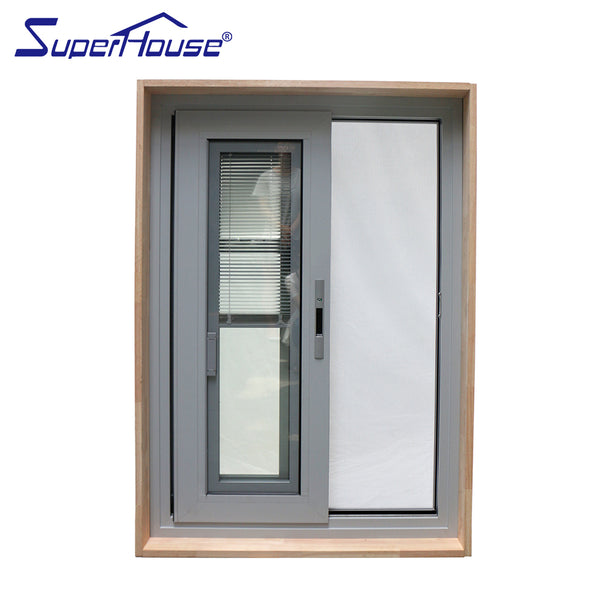 Aluminum windows and doors design fixed pane Glazing Sliding Windows Fire Rated Residential Window Blinds inside With Flynet on China WDMA