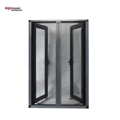 Black Aluminum double hinged triple casement window with folding screen on China WDMA