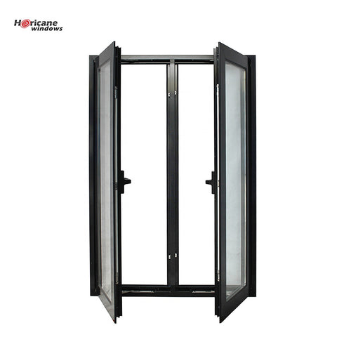 Black Aluminum double hinged triple casement window with folding screen on China WDMA