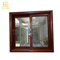 Cheap price fly screen office wood grain anodized aluminium sliding glass window for nigeria market on China WDMA