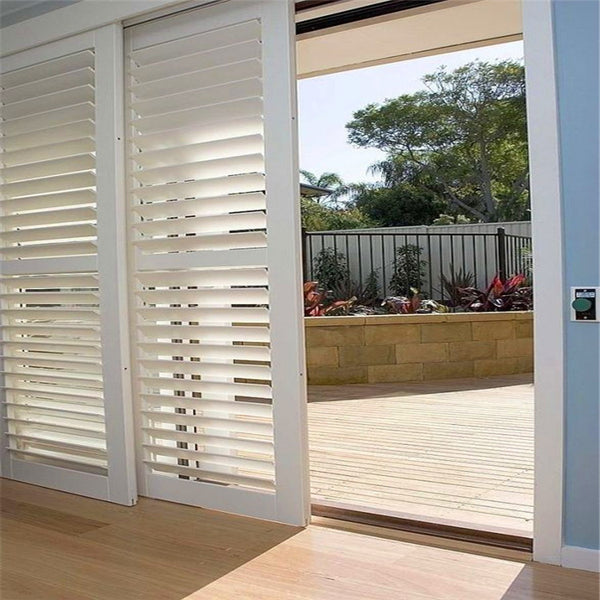 Customized white wooden sliding plantation shutter on China WDMA