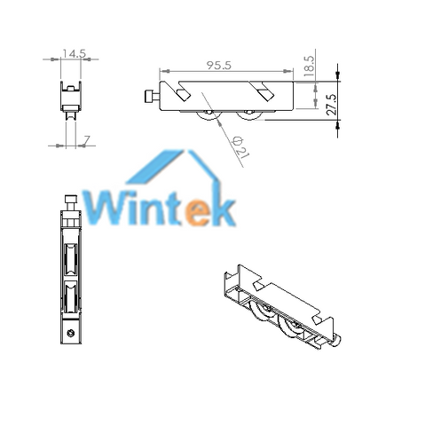 Dominica P65/60 double rollers for aluminio sliding windows and doors on China WDMA