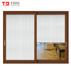 Double track door aluminum timber Teak wood sliding glass door with internal blinds on China WDMA on China WDMA