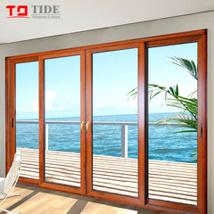 Double track door aluminum timber Teak wood sliding glass door with internal blinds on China WDMA on China WDMA