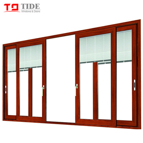 Double track door aluminum timber Teak wood sliding glass door with internal blinds on China WDMA on China WDMA