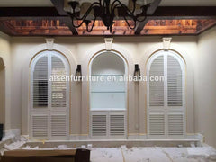 Faux wood louver arch window plantation shutter on China WDMA