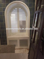 Faux wood louver arch window plantation shutter on China WDMA