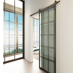 Frosted Glass Interior Door With Black Steel Frame, Steel insulated sliding barn door with hardware on China WDMA