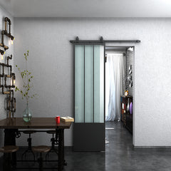 Frosted Glass Interior Door With Black Steel Frame, Steel insulated sliding barn door with hardware on China WDMA