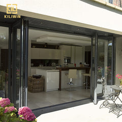 German technique villa exterior bi fold doors luxury large black triple glazed soundproof aluminium folding patio door on China WDMA