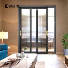 Get $1500 cash coupon D100b Store Front Double Tempered Glass Aluminum 3 Tracks Sliding Door with Blinds and Louver on China WDMA