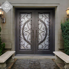 front wrought iron safety patio doors design wrought iron double open front entry doors for villa and house on China WDMA