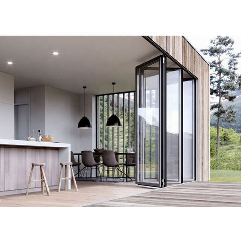 Commercial Aluminium Lowes Bi Fold Door Double Glass Sliding Folding Door For Entrance