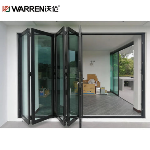 Warren 28x80 Bifold Aluminium Stained Glass Black Metal Cheap Door With Screen