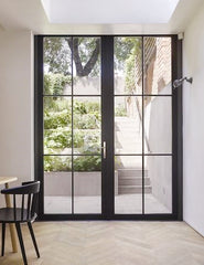 WDMA  Hot sale in  Australia iron frosted glass door with grill design interior matte black french steel door