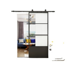 WDMA French sliding door with steel barn door hardware kit complete set, Steel sliding door