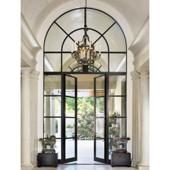 WDMA  2020 popular design European style wrought iron interior french steel doors with half moon glass insert