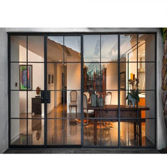 WDMA House Entry Wrought Iron Door Double Exterior Interior Metal Doors With Huge Tempered Glass