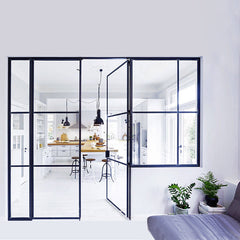 WDMA High Quality Shatterproof Wrought Iron Glass Double Swing French Doors