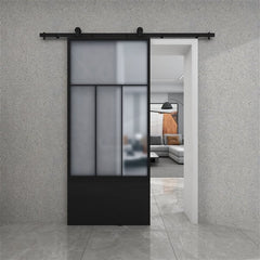 WDMA  Hotian brand modern double leaf frosted glass insulated sliding barn doors