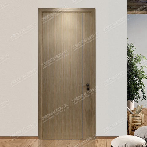 Simple Modern design Light Luxury Interior Solid Oak wooden door with metal strip/copper strip painted thin Frame on China WDMA