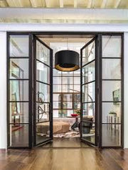 WDMA  Entry Door wrought iron black steel grill design modern door steel framed steel swing door