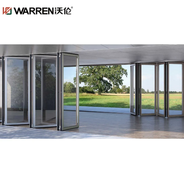 24x90 Bifold Aluminium Stained Glass Black Frameless Sliding Door For Sale