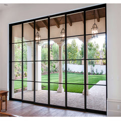 WDMA  High quality wrought iron glass door steel windows with grill design matte black steel glass windows amd doors