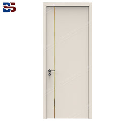 Simple Modern design Light Luxury Interior Solid Oak wooden door with metal strip/copper strip painted thin Frame on China WDMA