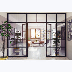 WDMA Customizable steel frame windows and doors balcony iron french double entrance door