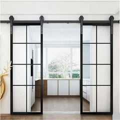 WDMA French sliding door with steel barn door hardware kit complete set, Steel sliding door