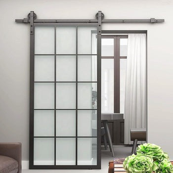 WDMA French sliding door with steel barn door hardware kit complete set, Steel sliding door